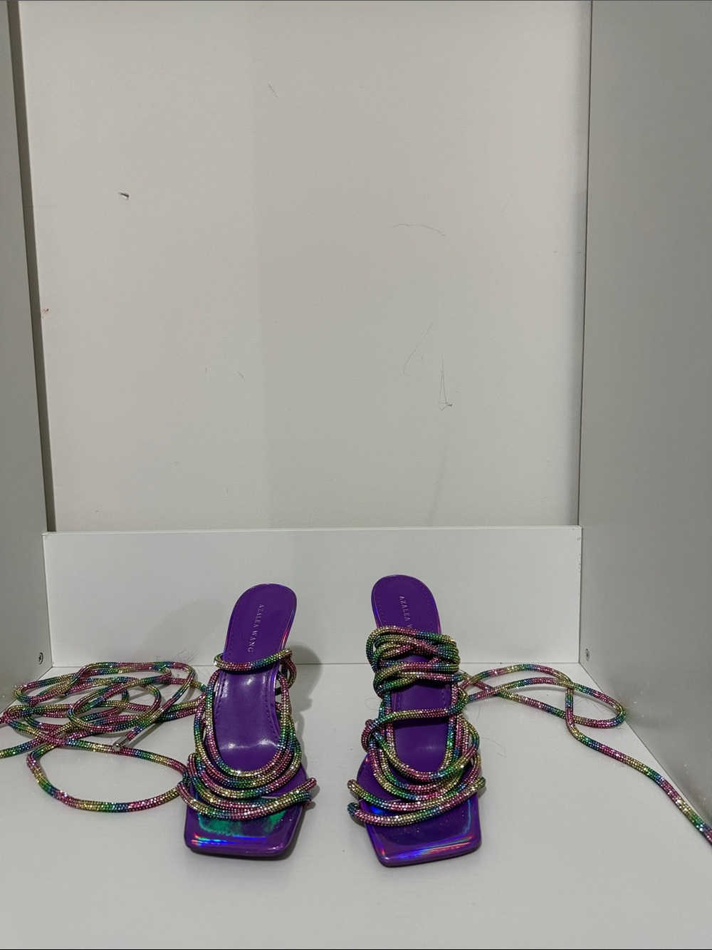 Purple Lace-Up Strappy Heels with Multicolor Wrap Cords